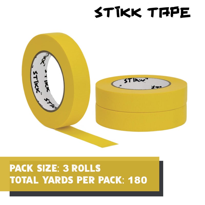 STIKK Painters Tape - 3pk Yellow Painter Tape - 1 inch x 60 Yards - Paint Tape for Painting, Edges, Trim, Ceilings - Masking Tape for DIY Paint Projects - Residue-Free Painting Tape - Image 3